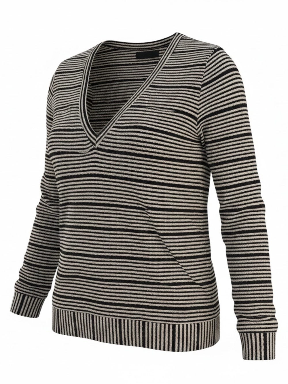 Striped V-Neck Women's Sweater - Black & Cream Buckle